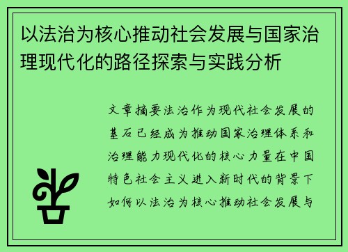 以法治为核心推动社会发展与国家治理现代化的路径探索与实践分析